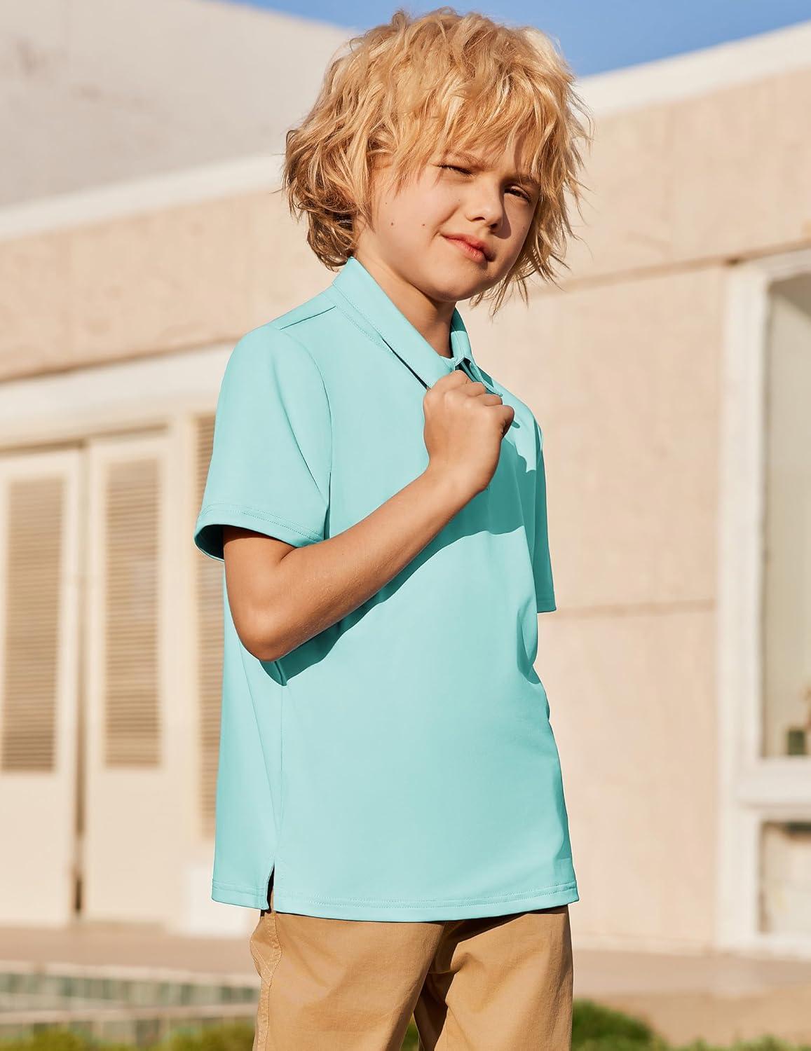 image:imageArshiner Boys Polo Shirt Golf Stripe Short Sleeve Button Performance Sport Collared Shirts for Kids Size 412 YearsCyan