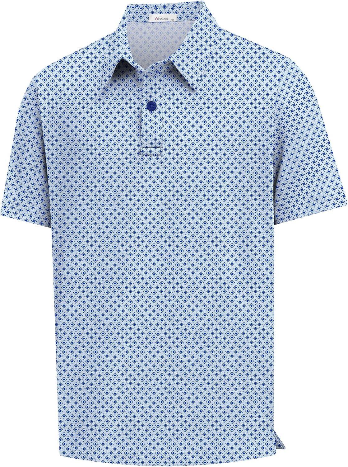 image:imageArshiner Boys Polo Shirt Golf Stripe Short Sleeve Button Performance Sport Collared Shirts for Kids Size 412 YearsWhiteBlue Geometry