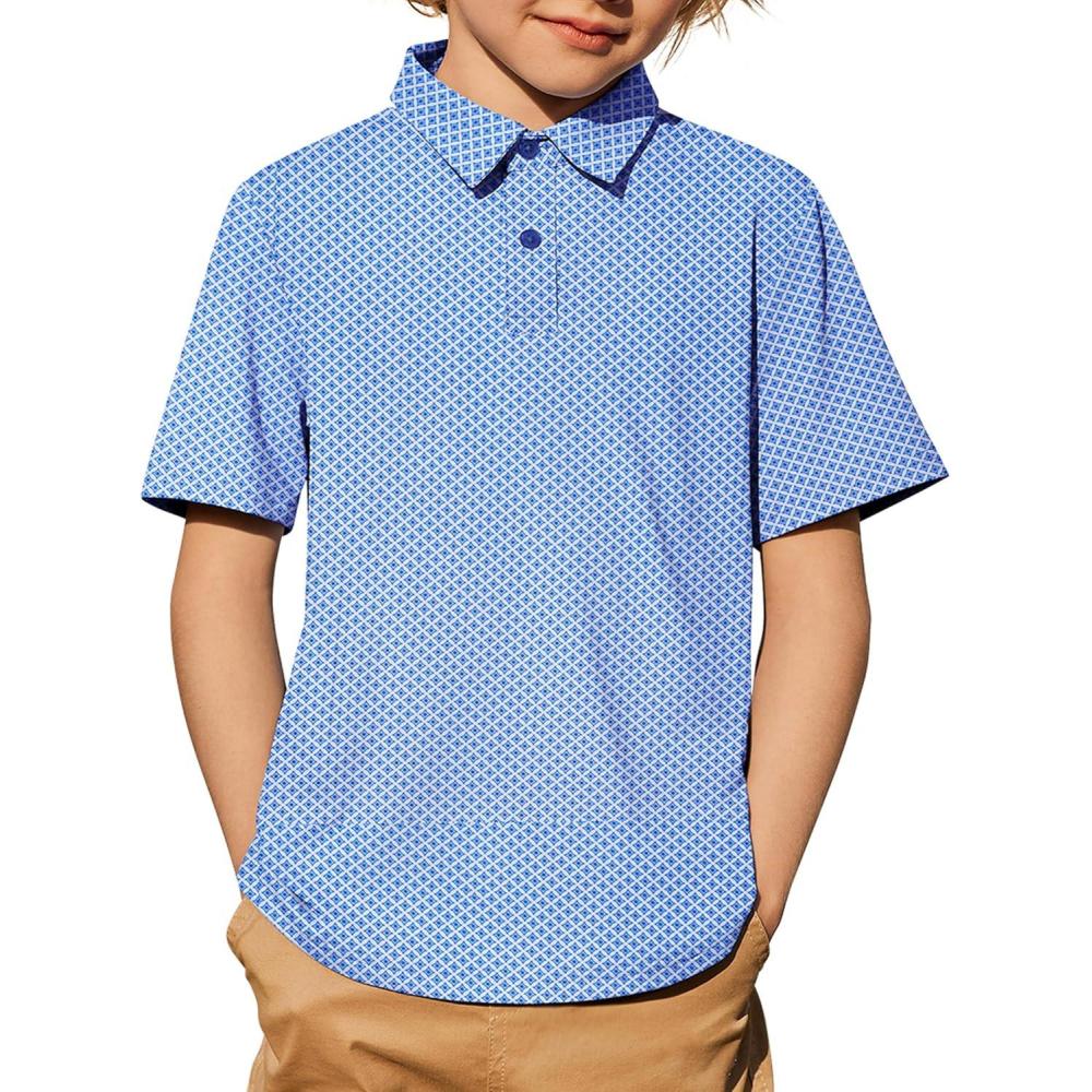 image:imageArshiner Boys Polo Shirt Golf Stripe Short Sleeve Button Performance Sport Collared Shirts for Kids Size 412 YearsWhiteBlue Geometry