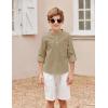 Arshiner Boys Cotton Linen Henley Shirt Button Down Shirt Long Sleeve T Shirt Beach Shirt Tee Casual Solid Tops(Deep Khaki)