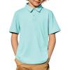 Arshiner Boys Polo Shirt Golf Stripe Short Sleeve Button Performance Sport Collared Shirts for Kids Size 4-12 Years(Cyan)
