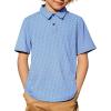 Arshiner Boys Polo Shirt Golf Stripe Short Sleeve Button Performance Sport Collared Shirts for Kids Size 4-12 Years(White/Blue Geometry)