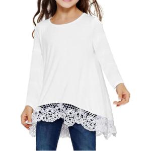 Arshiner Girls Tunic Tops Casual Basic Loose Soft Swing Pullover Long Blouse T-Shirt Tee(B White)
