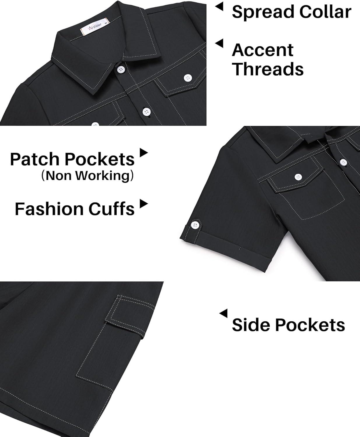 image:imageArshiner Boys Woven Shorts Set Academic Style Button Down Shirt and Denim Shorts Outfits Casual yet Dressy ClothesBlack