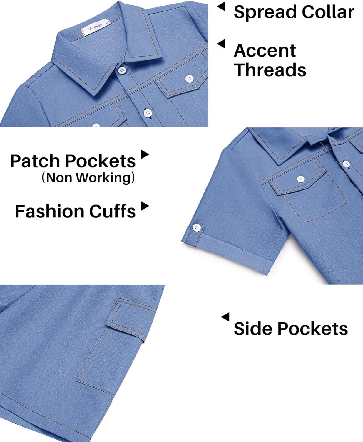 image:imageArshiner Boys Woven Shorts Set Academic Style Button Down Shirt and Denim Shorts Outfits Casual yet Dressy ClothesDark Blue