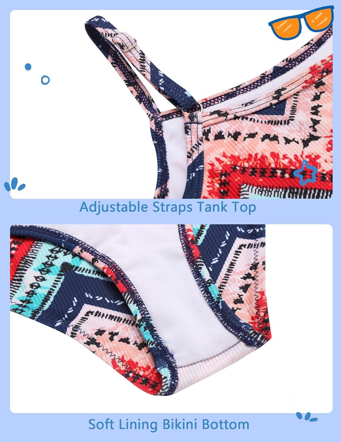 image:imageArshiner Girls 3 Piece Swimsuit for Teen Girl Tankini Swimsuits Bathing Suit Beach Bikini Swimwear with SkirtColorful Tribal
