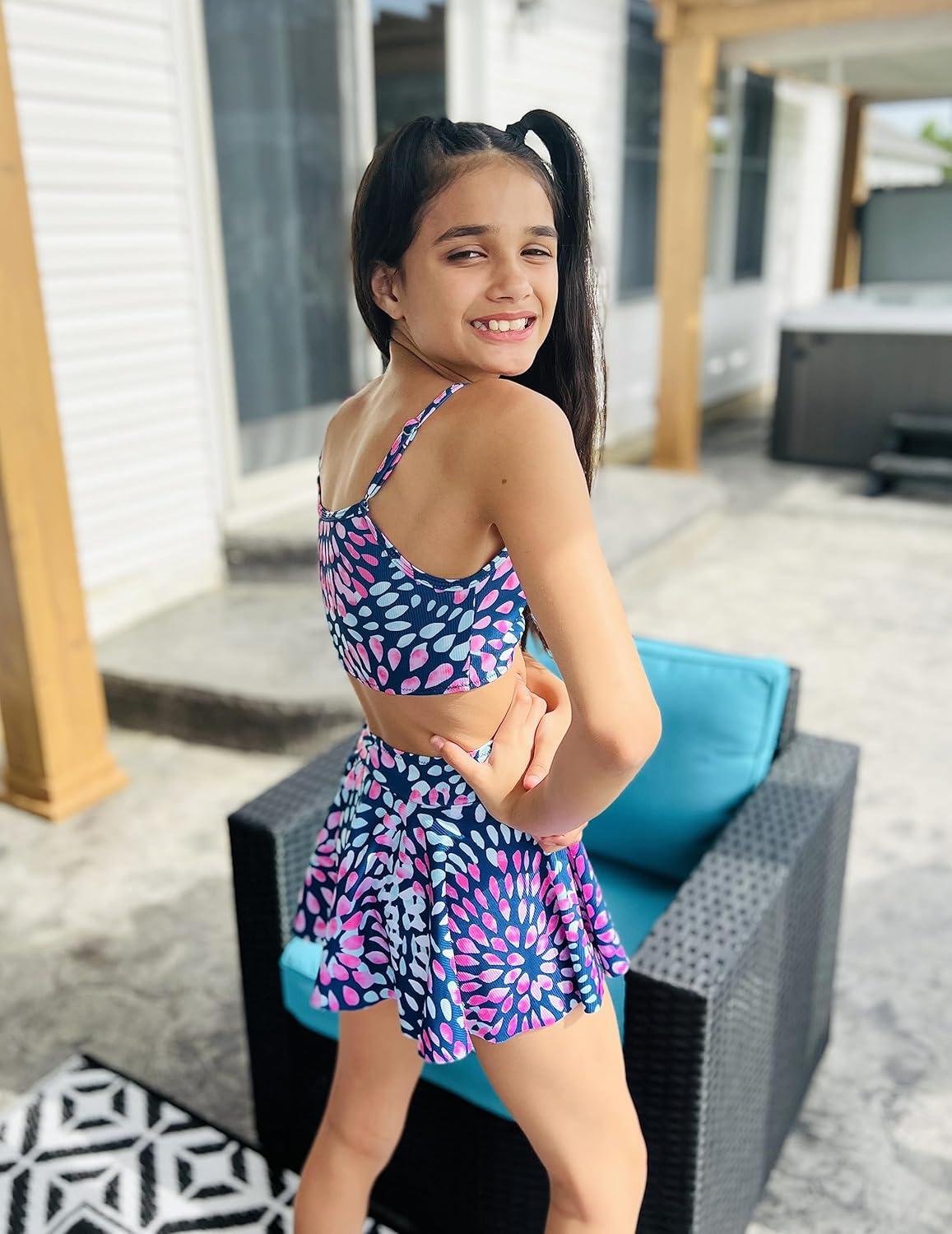 image:imageArshiner Girls 3 Piece Swimsuit for Teen Girl Tankini Swimsuits Bathing Suit Beach Bikini Swimwear with SkirtNavy Bluefloral 1