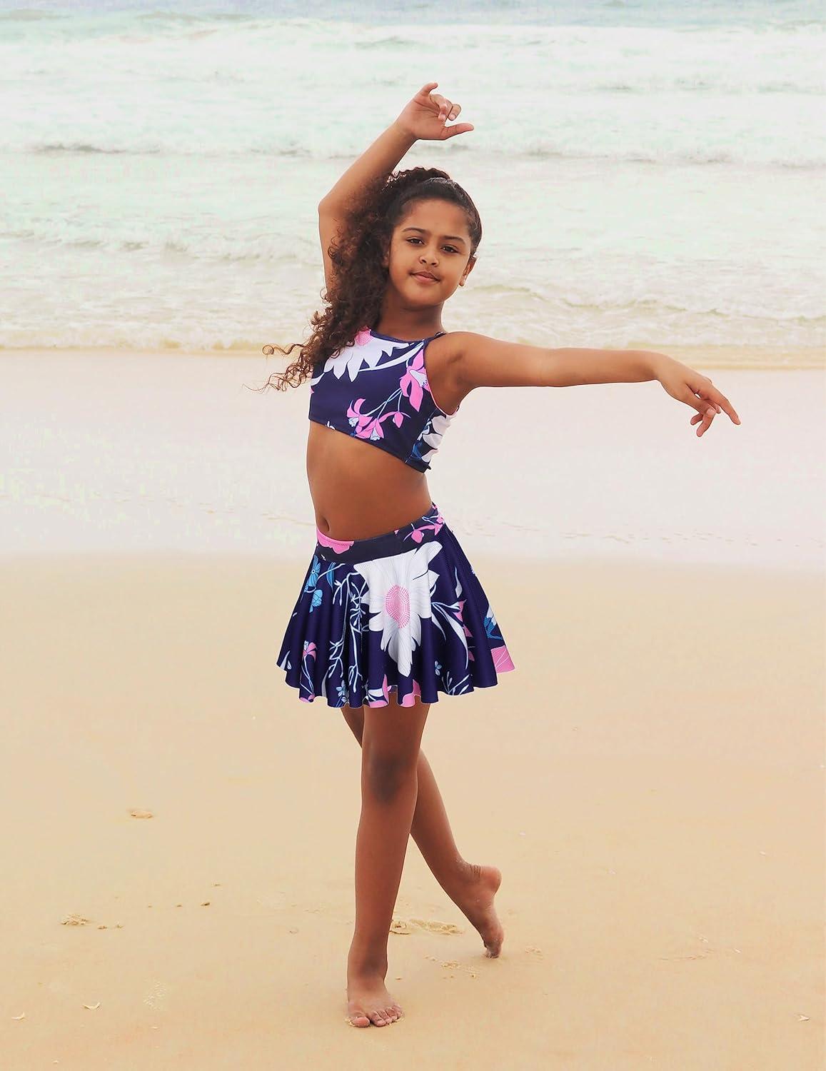 image:imageArshiner Girls 3 Piece Swimsuit for Teen Girl Tankini Swimsuits Bathing Suit Beach Bikini Swimwear with SkirtNavy Bluefloral 2