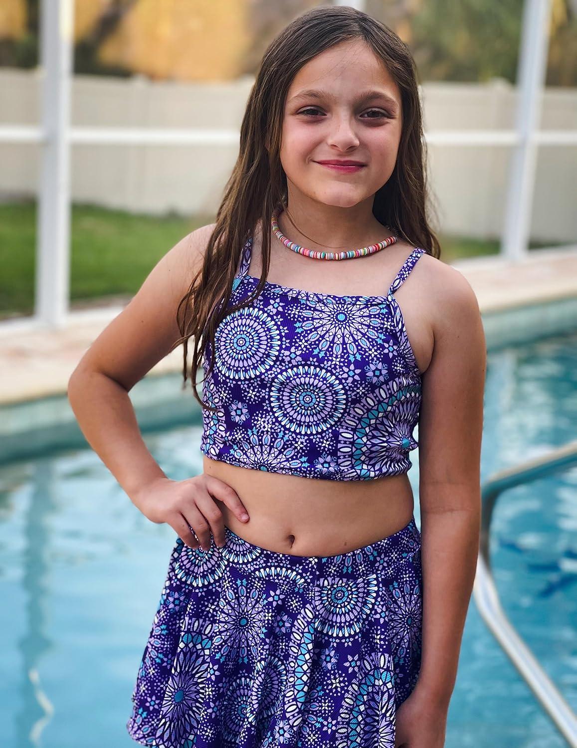 image:imageArshiner Girls 3 Piece Swimsuit for Teen Girl Tankini Swimsuits Bathing Suit Beach Bikini Swimwear with SkirtPurple