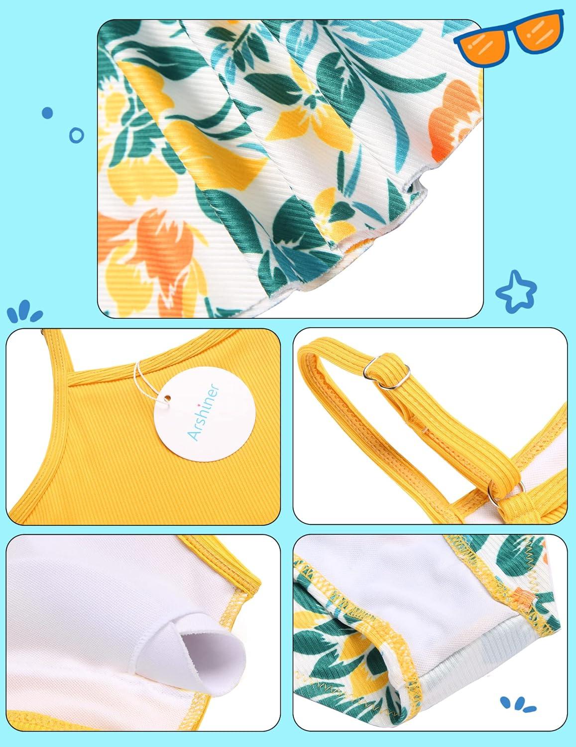 image:imageArshiner Girls 3 Piece Swimsuit for Teen Girl Tankini Swimsuits Bathing Suit Beach Bikini Swimwear with SkirtYellowfloral