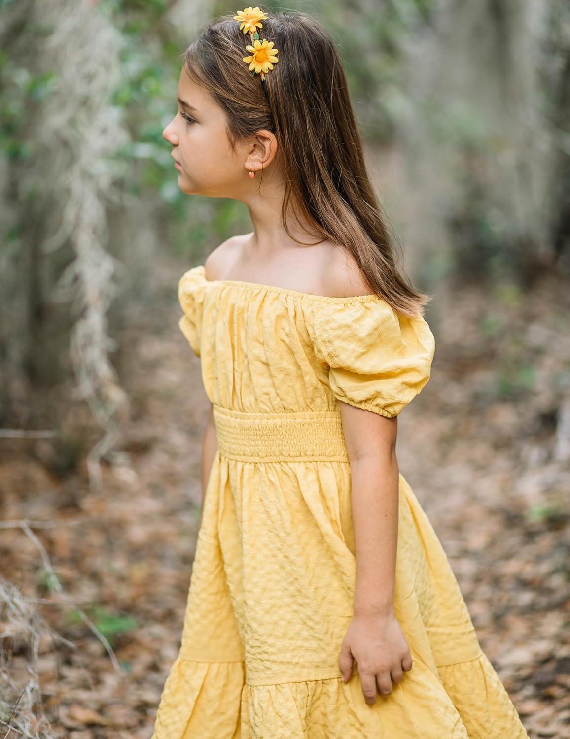 image:imageArshiner Girls Tie Back Short Sleeve Ruffle Hem Off Shoulder Casual Elegant DressesYellow