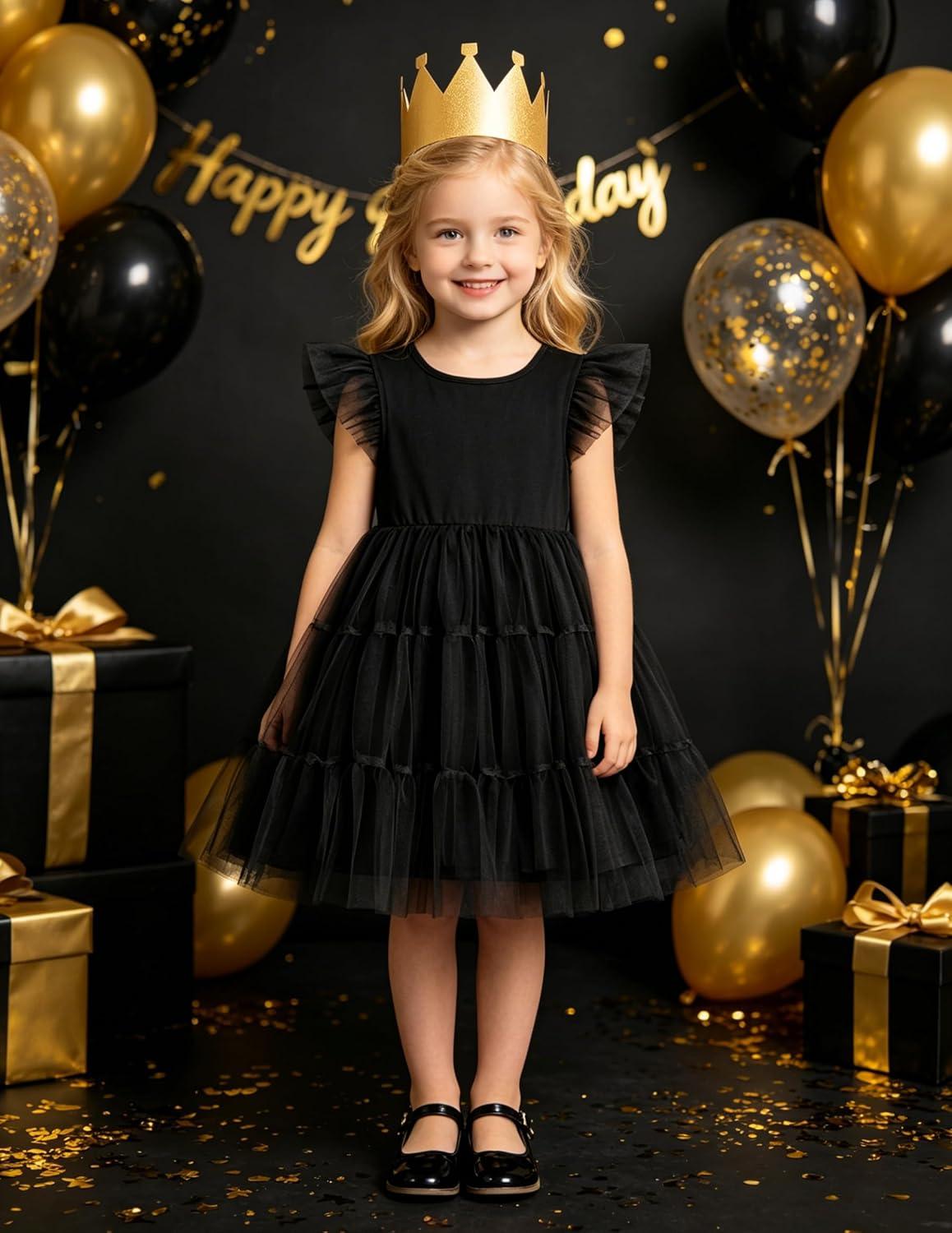 image:imageArshiner Toddler Tutu Dress Girls Rainbow Tulle Dresses Ruffle Tiered Swing Twirly Summer Sundress Size 26Black