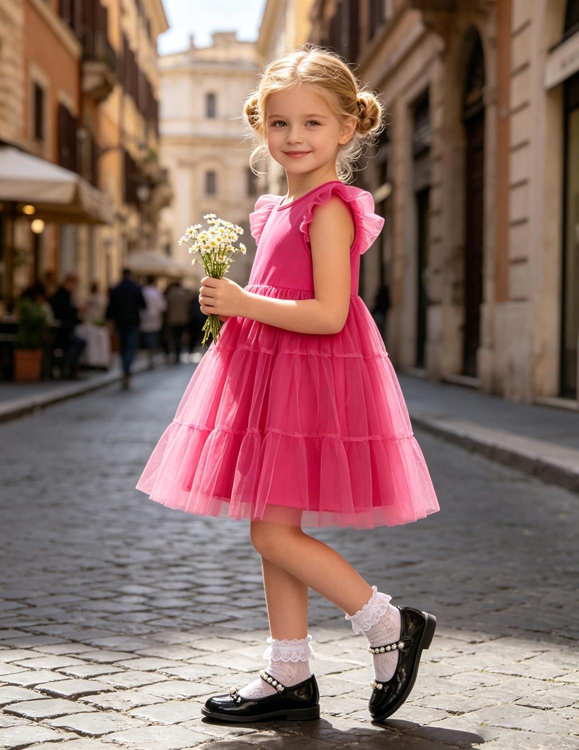 image:imageArshiner Toddler Tutu Dress Girls Rainbow Tulle Dresses Ruffle Tiered Swing Twirly Summer Sundress Size 26Hot Pink