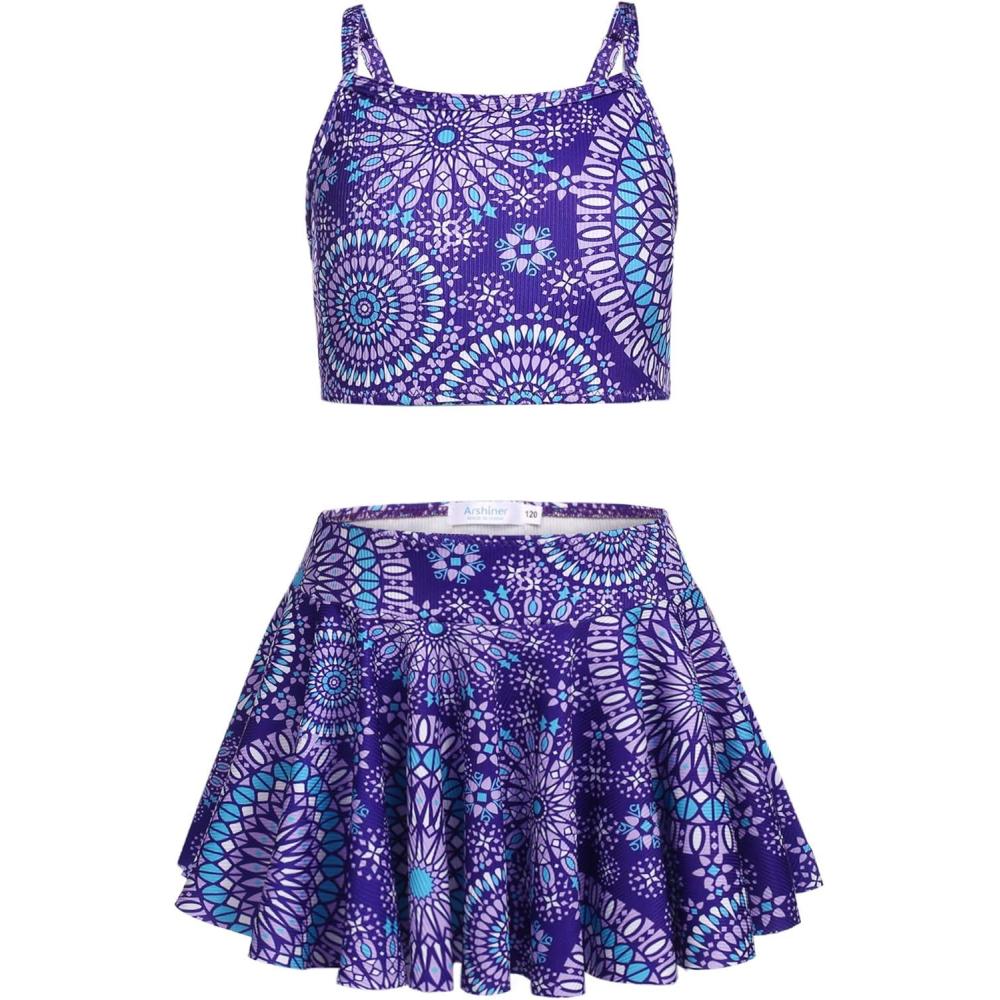 image:imageArshiner Girls 3 Piece Swimsuit for Teen Girl Tankini Swimsuits Bathing Suit Beach Bikini Swimwear with SkirtPurple