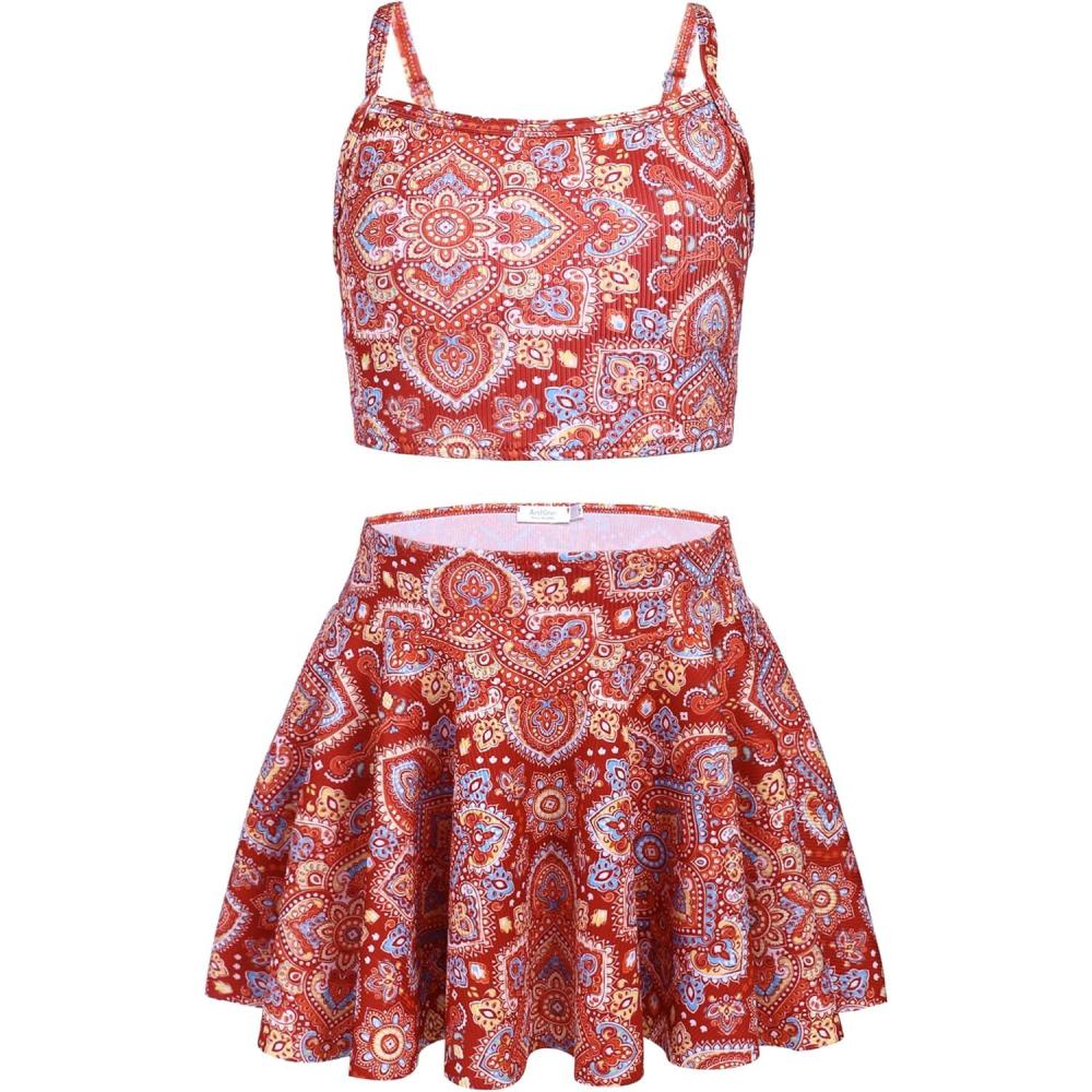 image:imageArshiner Girls 3 Piece Swimsuit for Teen Girl Tankini Swimsuits Bathing Suit Beach Bikini Swimwear with SkirtRedbohemian