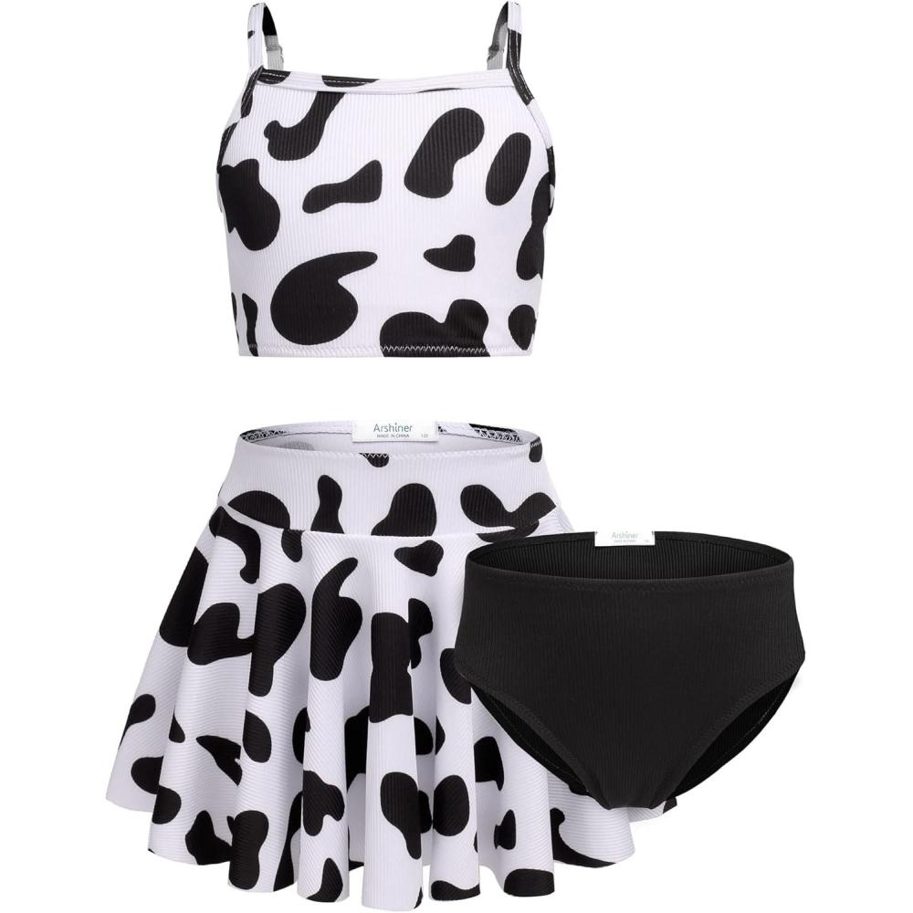 image:imageArshiner Girls 3 Piece Swimsuit for Teen Girl Tankini Swimsuits Bathing Suit Beach Bikini Swimwear with SkirtWhiteblack