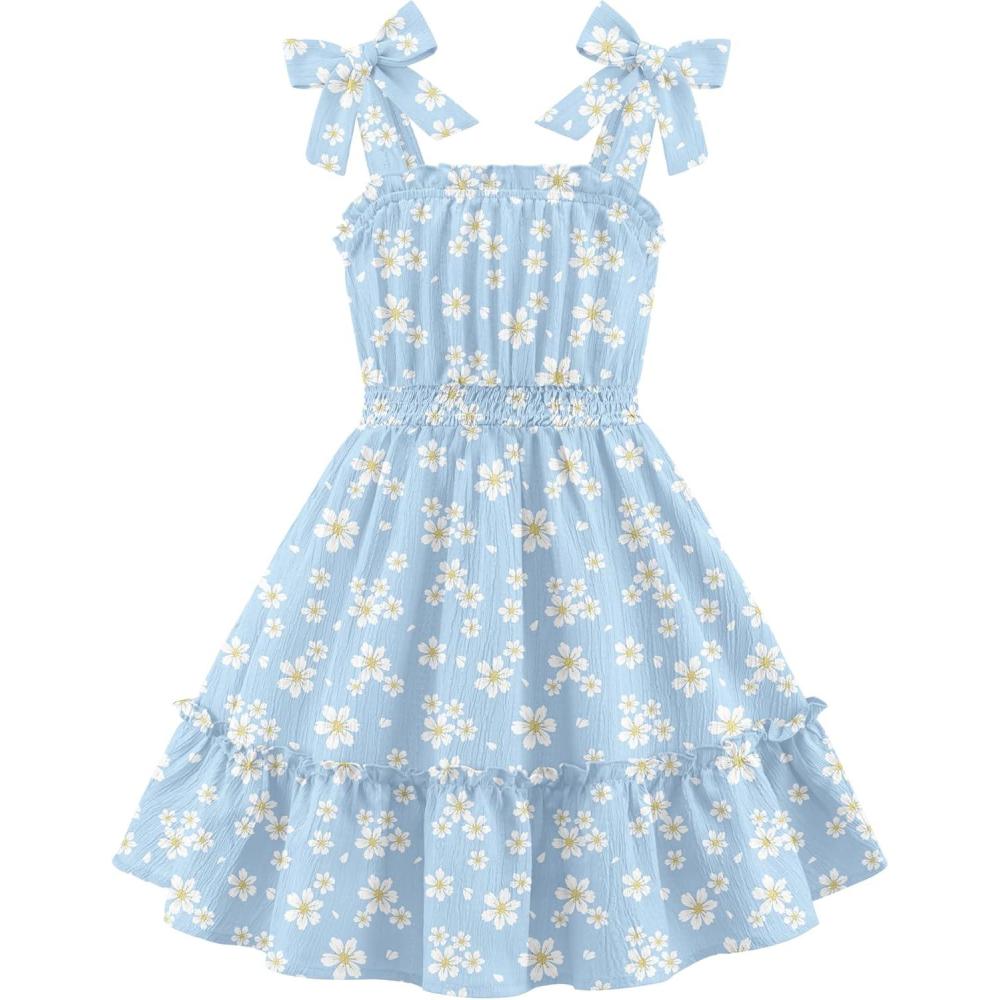 image:imageArshiner Girls Summer Dress BowTie Straps Sleeveless Flowy Ruffle Trim Boho Beach Casual SundressMint Green Floral