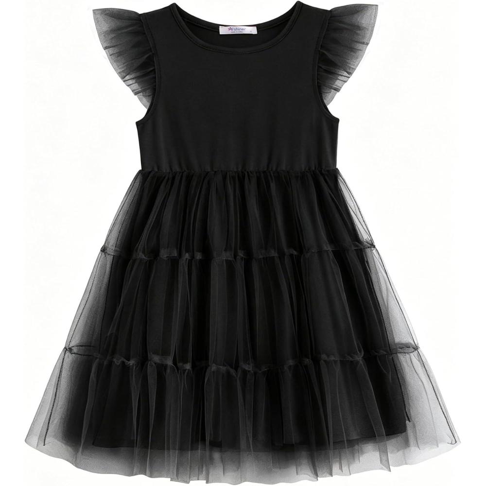 image:imageArshiner Toddler Tutu Dress Girls Rainbow Tulle Dresses Ruffle Tiered Swing Twirly Summer Sundress Size 26Black