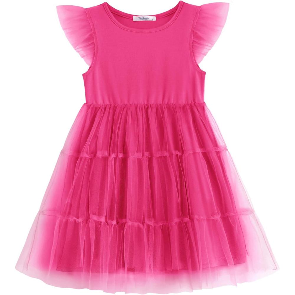 image:imageArshiner Toddler Tutu Dress Girls Rainbow Tulle Dresses Ruffle Tiered Swing Twirly Summer Sundress Size 26Hot Pink