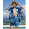 Arshiner Boys 2 Piece Outfits Hawaiian Shorts Sets Button Down Shirt and Shorts Summer Beach Clothes for 2-12 Years(Blue & Black – Palm Tree)