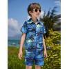 Arshiner Boys 2 Piece Outfits Hawaiian Shorts Sets Button Down Shirt and Shorts Summer Beach Clothes for 2-12 Years(Blue & Black – Palm Tree)