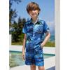 Arshiner Boys 2 Piece Outfits Hawaiian Shorts Sets Button Down Shirt and Shorts Summer Beach Clothes for 2-12 Years(Blue & Black – Palm Tree)
