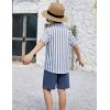 Arshiner Boys 2 Piece Outfits Hawaiian Shorts Sets Button Down Shirt and Shorts Summer Beach Clothes for 2-12 Years(Blue Stripes)