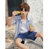 Arshiner Boys 2 Piece Outfits Hawaiian Shorts Sets Button Down Shirt and Shorts Summer Beach Clothes for 2-12 Years(Blue Stripes)