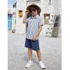 Arshiner Boys 2 Piece Outfits Hawaiian Shorts Sets Button Down Shirt and Shorts Summer Beach Clothes for 2-12 Years(Blue Stripes)