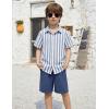 Arshiner Boys 2 Piece Outfits Hawaiian Shorts Sets Button Down Shirt and Shorts Summer Beach Clothes for 2-12 Years(Blue Stripes)