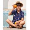 Arshiner Boys 2 Piece Outfits Hawaiian Shorts Sets Button Down Shirt and Shorts Summer Beach Clothes for 2-12 Years(Dark Blue – Flamingo)