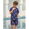 Arshiner Boys 2 Piece Outfits Hawaiian Shorts Sets Button Down Shirt and Shorts Summer Beach Clothes for 2-12 Years(Dark Blue – Flamingo)