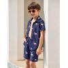 Arshiner Boys 2 Piece Outfits Hawaiian Shorts Sets Button Down Shirt and Shorts Summer Beach Clothes for 2-12 Years(Dark Blue – Flamingo)