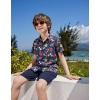 Arshiner Boys 2 Piece Outfits Hawaiian Shorts Sets Button Down Shirt and Shorts Summer Beach Clothes for 2-12 Years(Navy Blue – Floral)