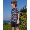 Arshiner Boys 2 Piece Outfits Hawaiian Shorts Sets Button Down Shirt and Shorts Summer Beach Clothes for 2-12 Years(Navy Blue – Floral)