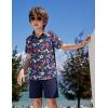 Arshiner Boys 2 Piece Outfits Hawaiian Shorts Sets Button Down Shirt and Shorts Summer Beach Clothes for 2-12 Years(Navy Blue – Floral)