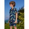 Arshiner Boys 2 Piece Outfits Hawaiian Shorts Sets Button Down Shirt and Shorts Summer Beach Clothes for 2-12 Years(Navy Blue – Pineapple)