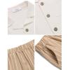 Arshiner Boys 2 Pieces Summer Beach Outfits Short Sleeve Button Down Shirts and Shorts Vacation Texture Sets for Kids(White and Beige-b)