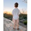 Arshiner Boys 2 Pieces Summer Beach Outfits Short Sleeve Button Down Shirts and Shorts Vacation Texture Sets for Kids(White and Beige-b)
