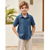Arshiner Boys Guayabera Shirt Short Sleeve Cotton Linen Button Down Shirt Summer Beach Tops with One Pocket(Navy Blue -B)