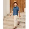 Arshiner Boys Guayabera Shirt Short Sleeve Cotton Linen Button Down Shirt Summer Beach Tops with One Pocket(Navy Blue -B)