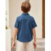 Arshiner Boys Guayabera Shirt Short Sleeve Cotton Linen Button Down Shirt Summer Beach Tops with One Pocket(Navy Blue -B)