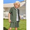 Arshiner Boys’ Woven Shorts Set Academic Style Button Down Shirt and Denim Shorts Outfits Casual yet Dressy Clothes(Army Green)
