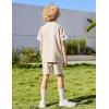 Arshiner Boys’ Woven Shorts Set Academic Style Button Down Shirt and Denim Shorts Outfits Casual yet Dressy Clothes(Beige)