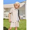 Arshiner Boys’ Woven Shorts Set Academic Style Button Down Shirt and Denim Shorts Outfits Casual yet Dressy Clothes(Beige)