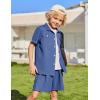 Arshiner Boys’ Woven Shorts Set Academic Style Button Down Shirt and Denim Shorts Outfits Casual yet Dressy Clothes(Dark Blue)