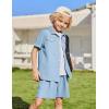 Arshiner Boys’ Woven Shorts Set Academic Style Button Down Shirt and Denim Shorts Outfits Casual yet Dressy Clothes(Light Blue)
