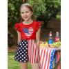 Arshiner Girls 2 Piece Outfits Summer Clothes Ruffle Short Sleeve Shirts Top and High Waist Paper Bag Shorts Set with Pockets(Red-4th of July)