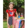 Arshiner Girls 2 Piece Outfits Summer Clothes Ruffle Short Sleeve Shirts Top and High Waist Paper Bag Shorts Set with Pockets(Red-4th of July)