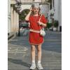 Arshiner Girls 2 Piece Outfits Summer Clothes Short Sleeve Drop Shoulder Shirt and Skirt with Built-in Shorts Athletic Sets(Red)